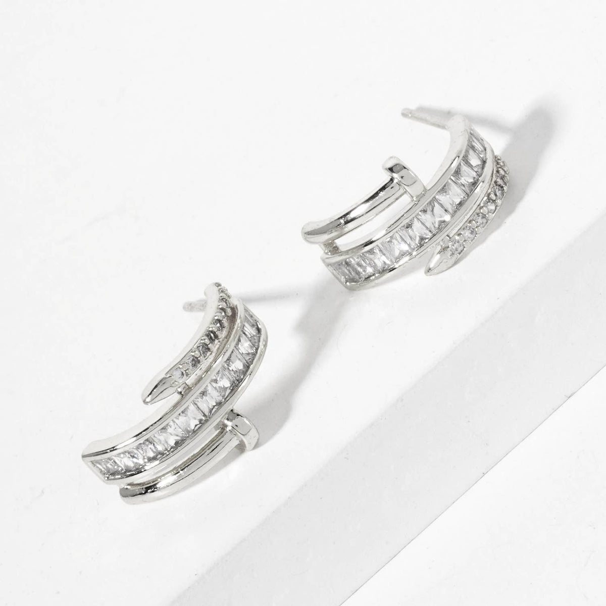 CZ Embellishment Nail Design Half Hoop Earrings