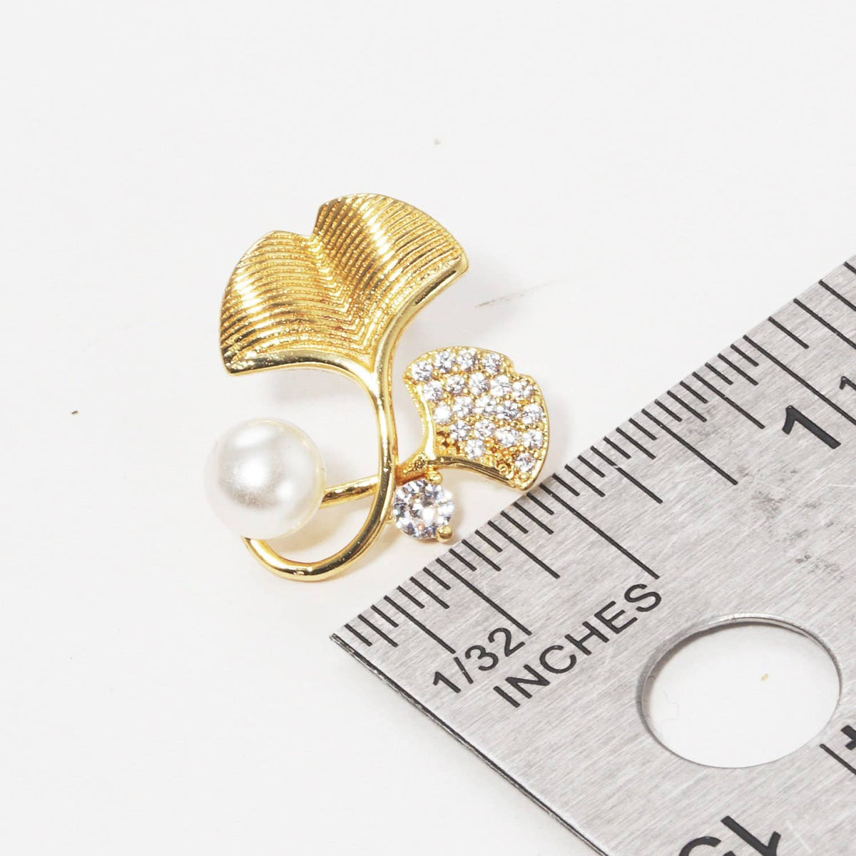 Gold Freshwater Pearl Gingko Leaf Stud Earrings