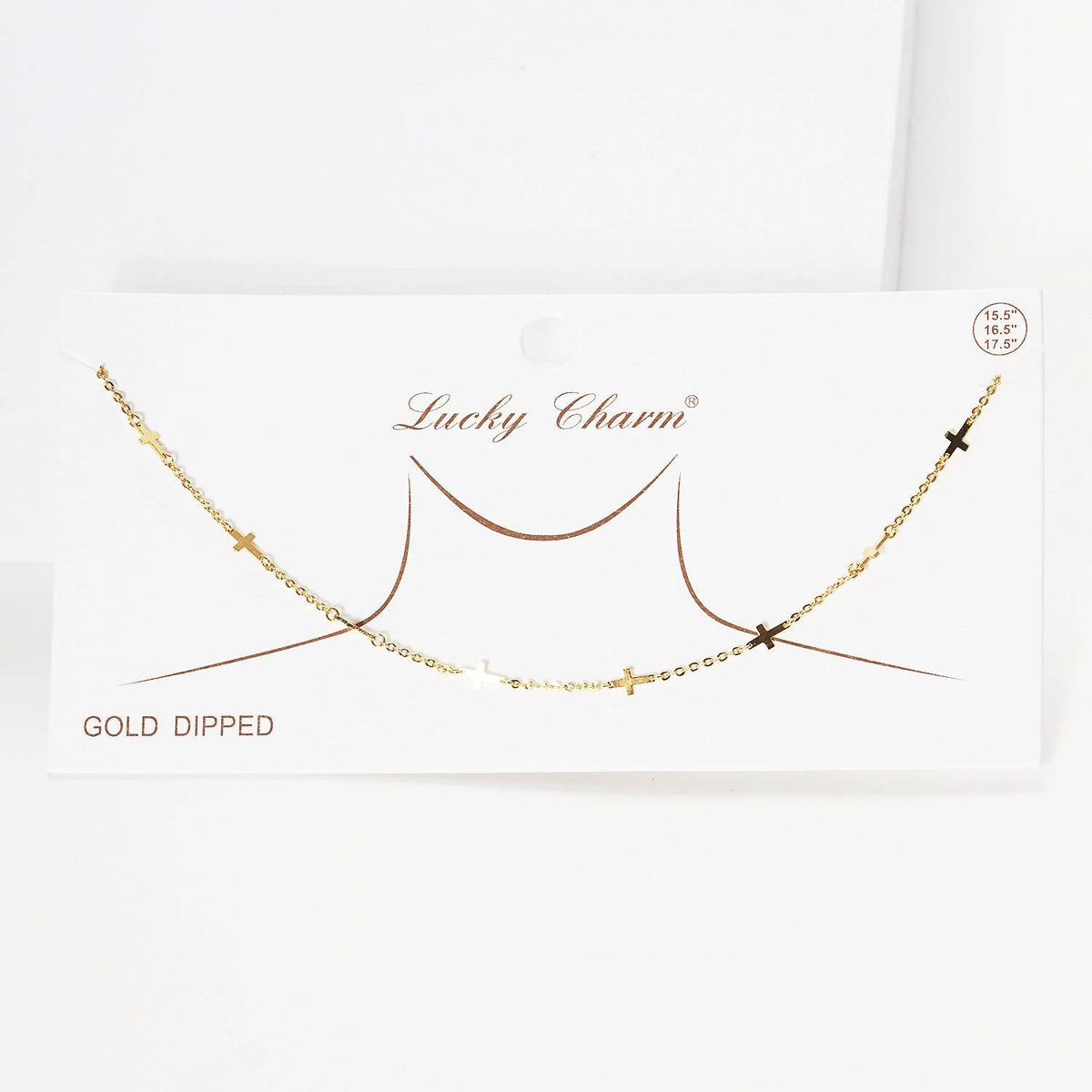 Gold Plated Chain w/ Dangling Crosses Necklace