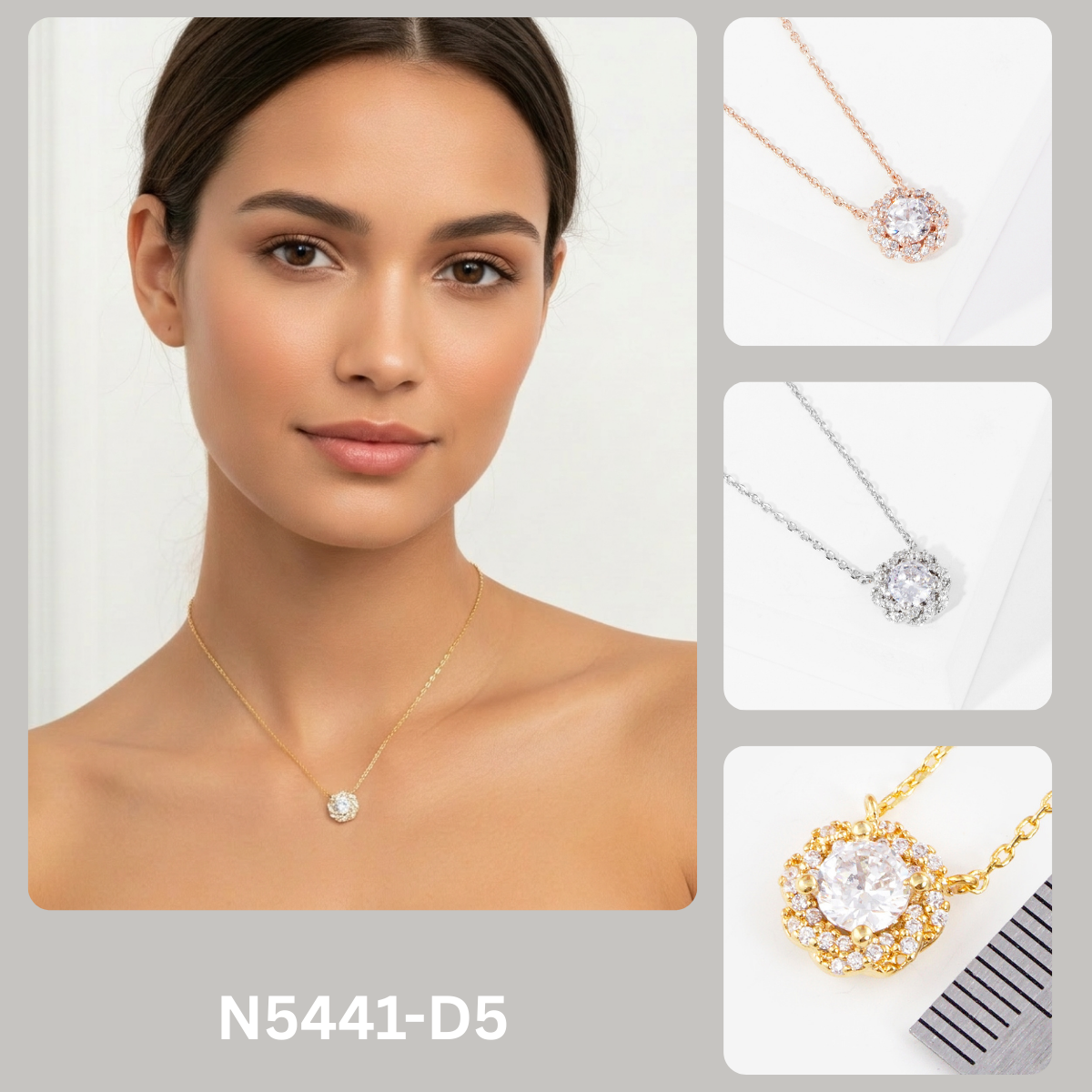 Elegant Cubic Zirconia Floral Halo Pendant Necklace