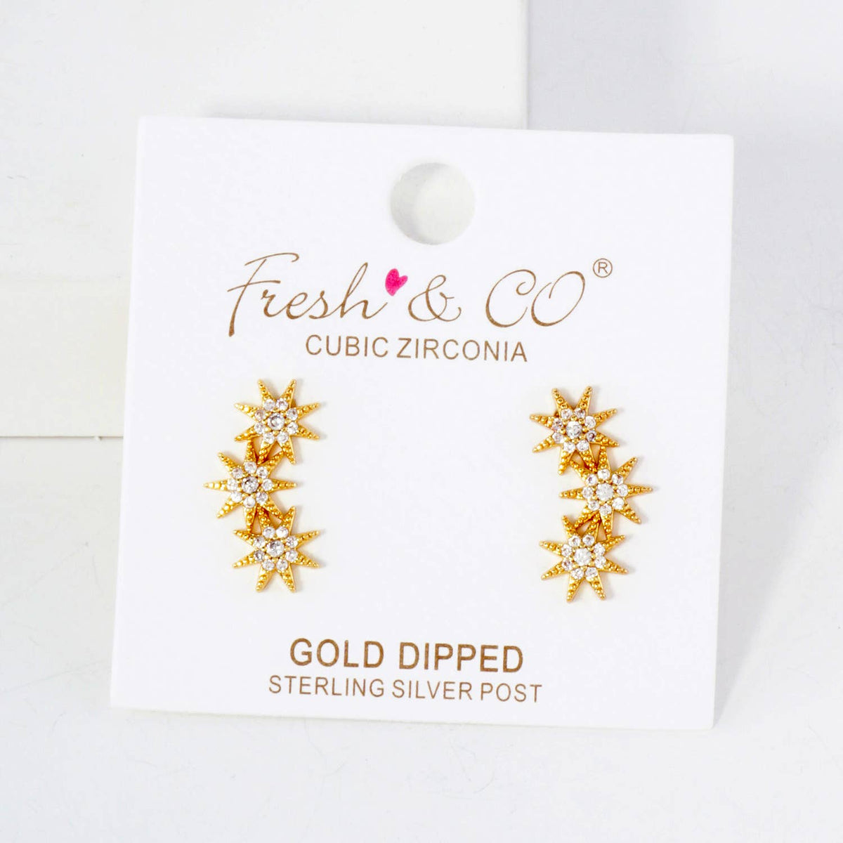 Three CZ Starlight Connected in-a-Curve Stud Earrings