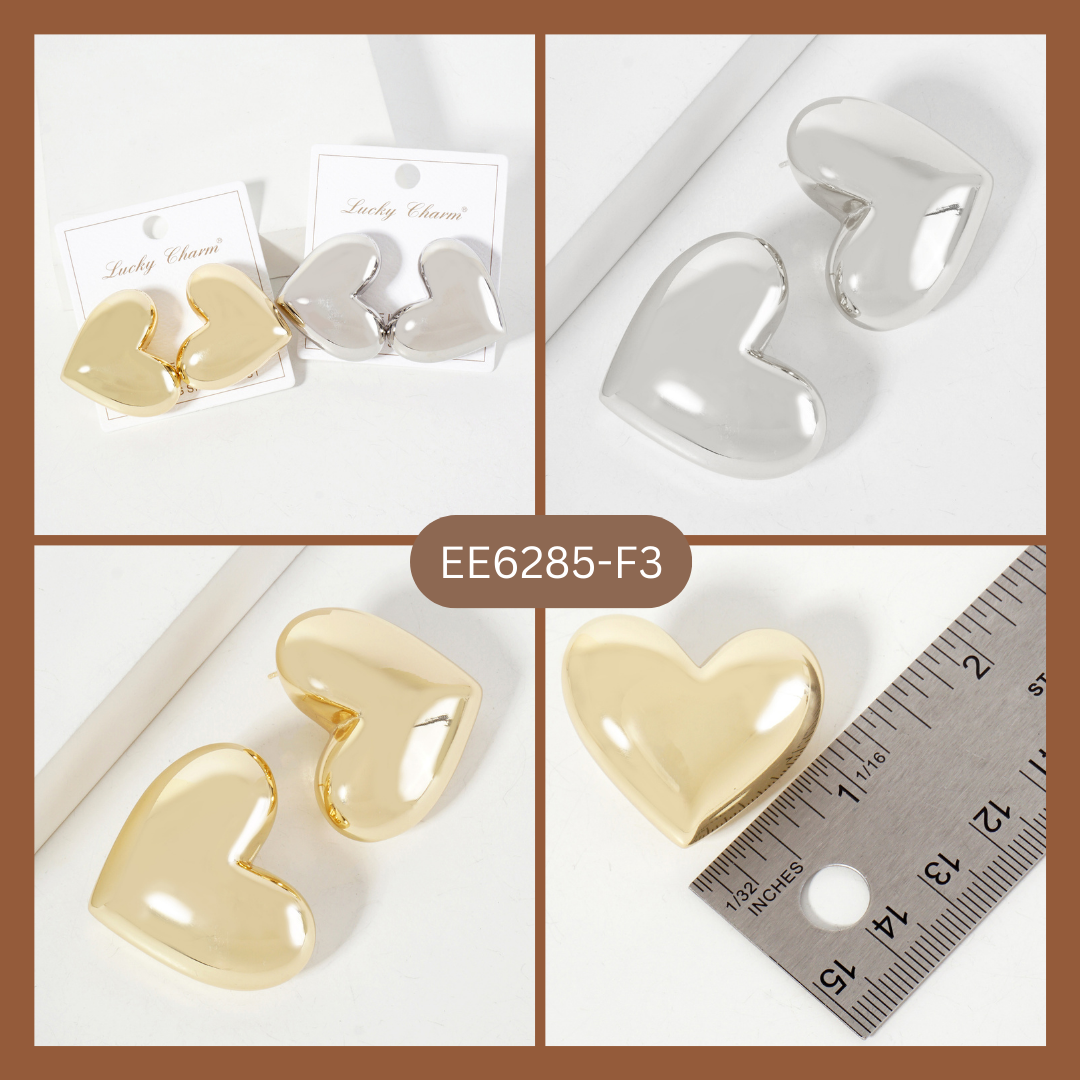 Polished Brass 35mm Puffy Heart Statement Earrings