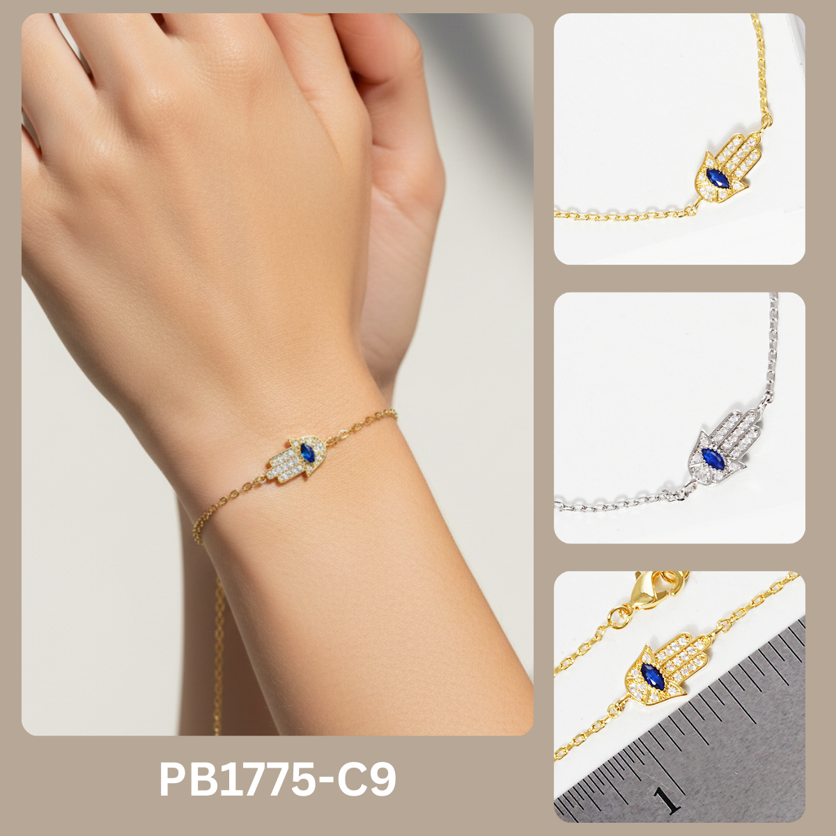 Minimalist Hamsa Hand Charm Bracelet
