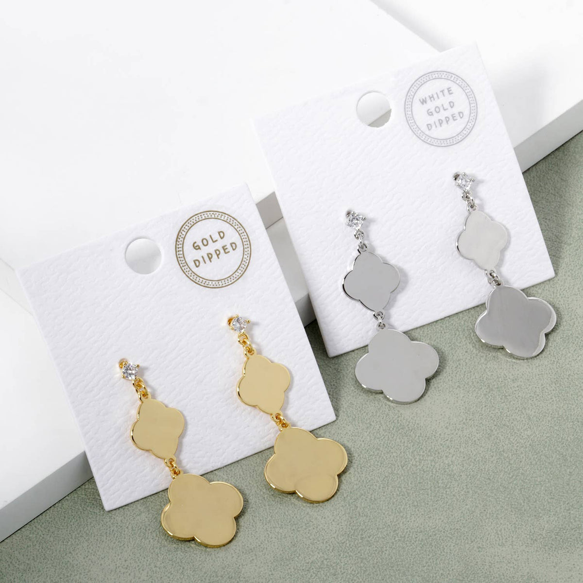 Dainty Clover Triple Station Drop Earrings