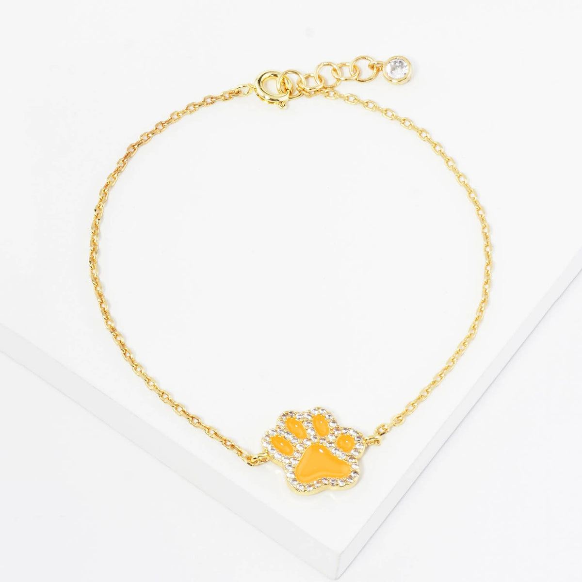 Colorful Paw Print Gold-Dipped Bracelet with Cubic Zirconia