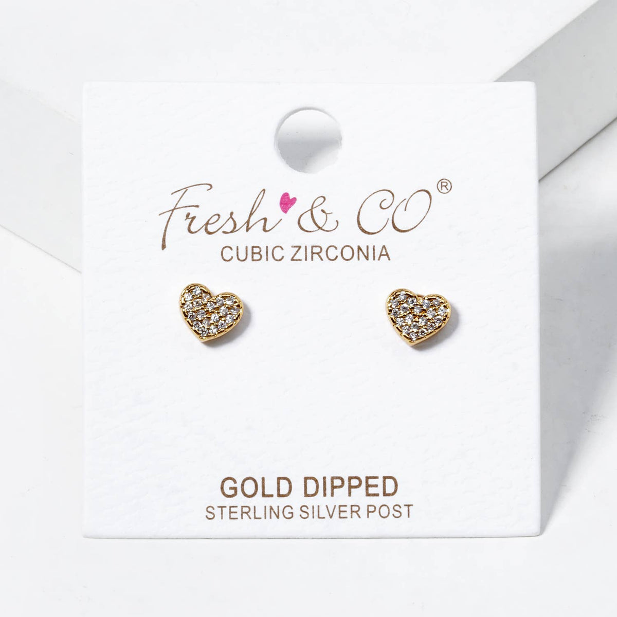 18K Gold Dipped CZ Pave 5mm Heart Post Stud Earrings