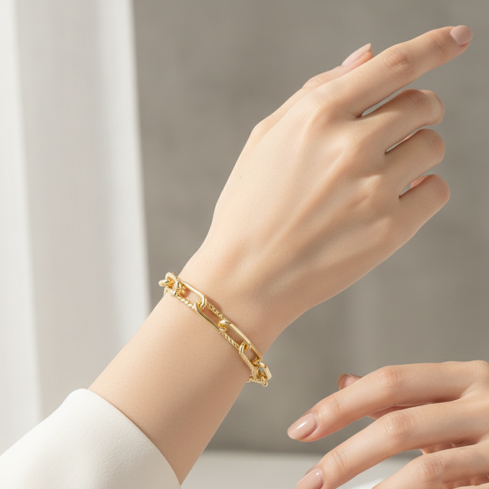 Mixed Texture Paperclip & Rope Chain Bracelet