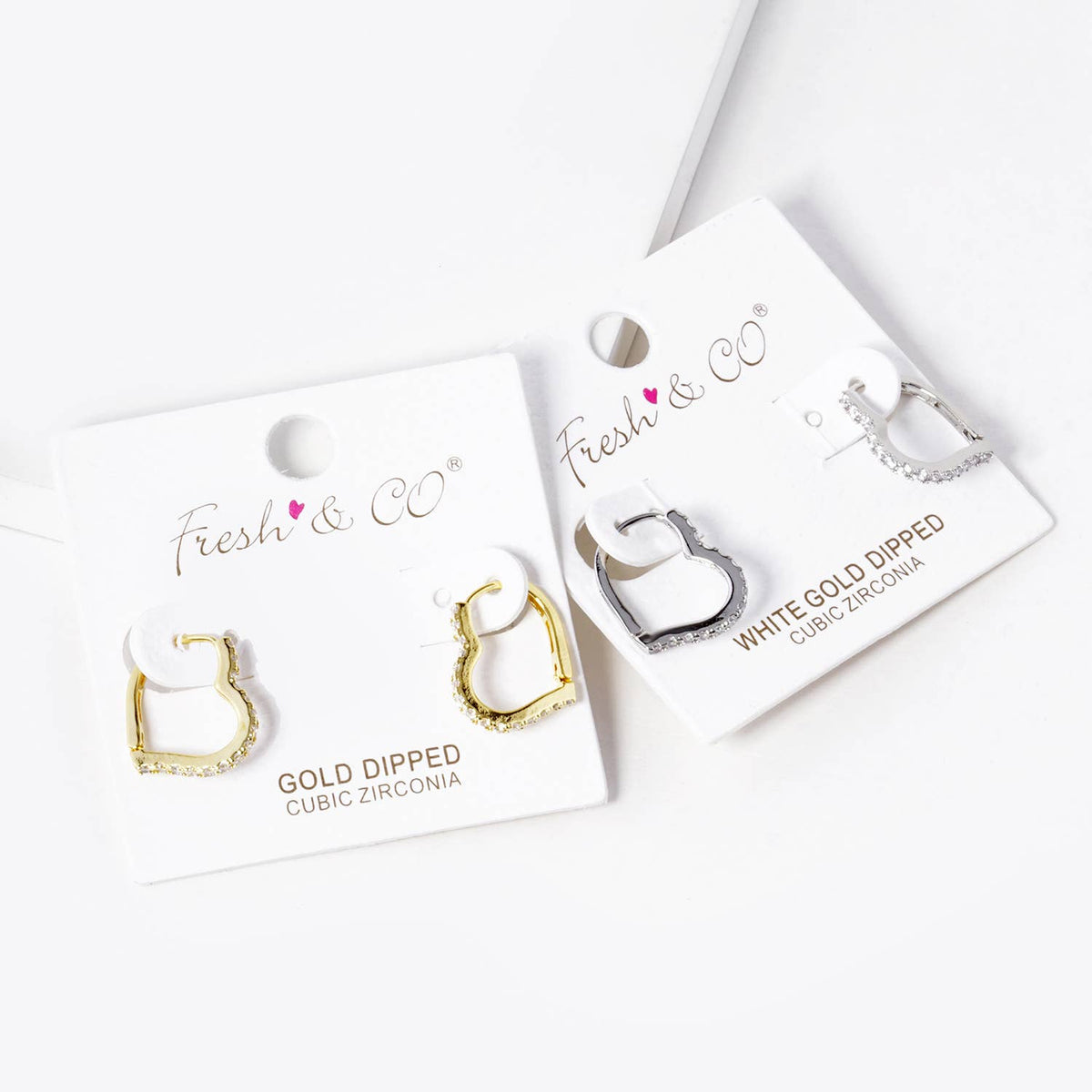 Dainty Pave Heart Huggie Hoop Earrings