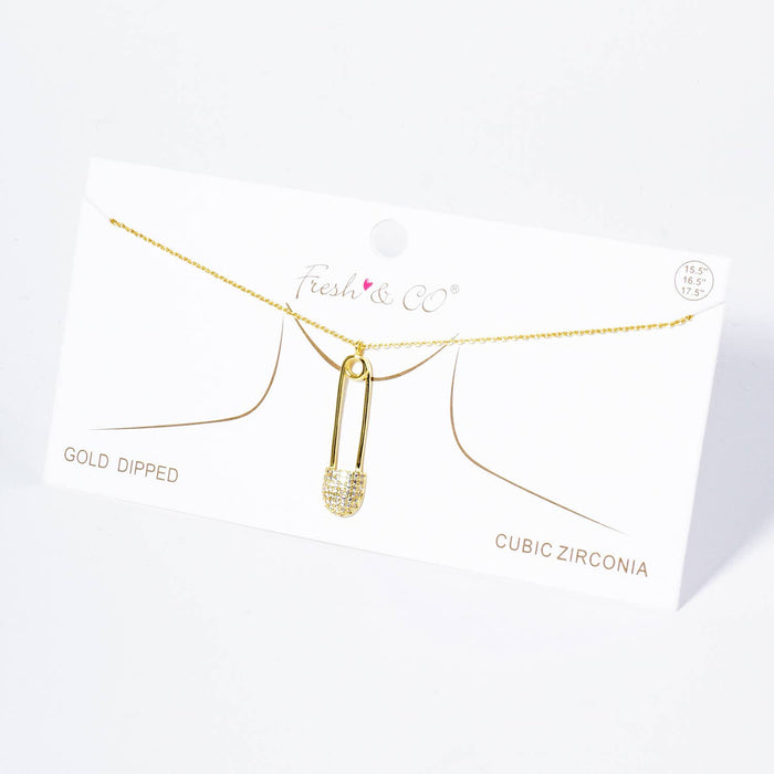 CZ Safety Pin Pendant Necklace