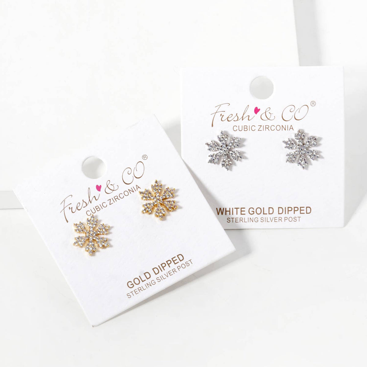 Gold Plated Cubic Snowflake Stud Earrings
