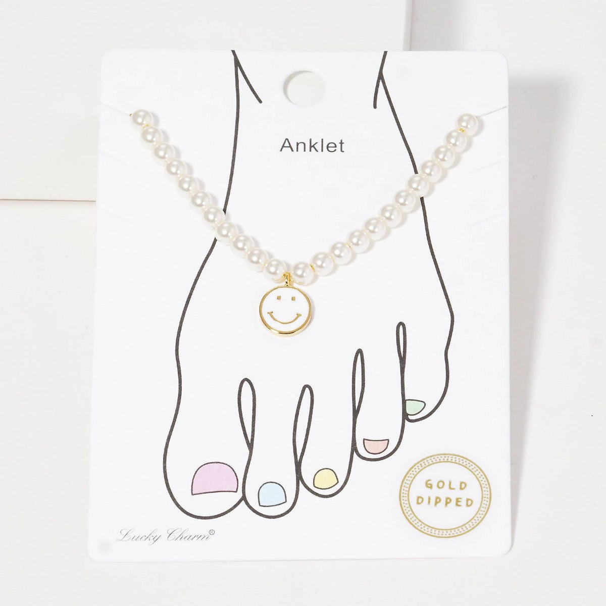 Gold Plated Freshwater Pearl Smiley Face Anklet