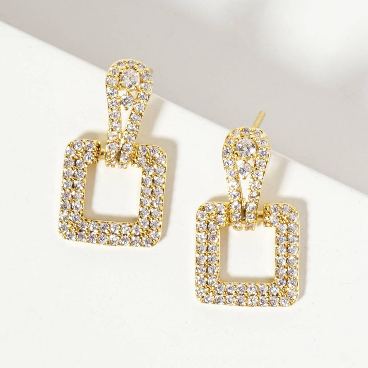 Square Doorknocker 18K-Gold-Dipped Dangle Post Earrings