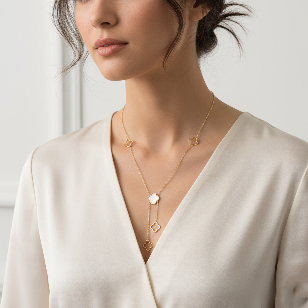 Minimalist Clover Y-Necklace with Dangle Charms