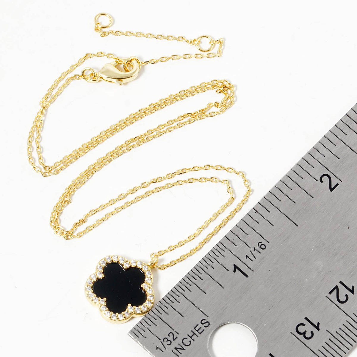 Clover Flower Pendant Necklace with Crystal Border