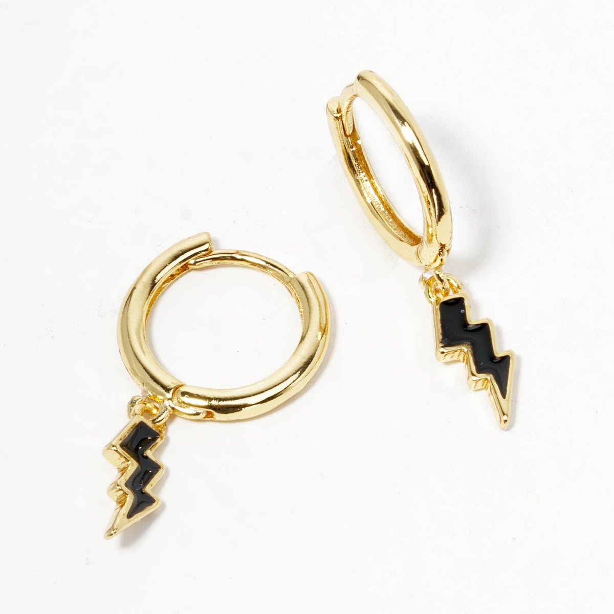 Dainty Black Lightning Bolt Huggie Hoop Earrings