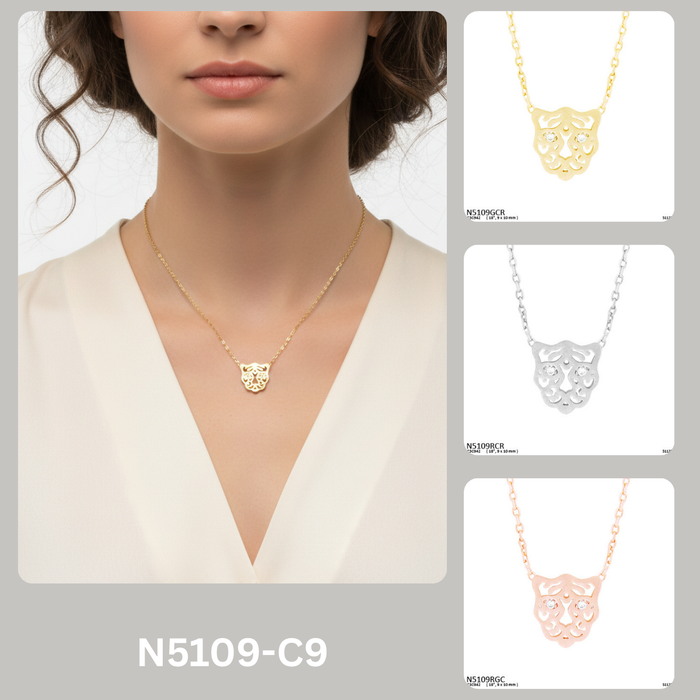 Minimalist Filigree Tiger Head Pendant Necklace