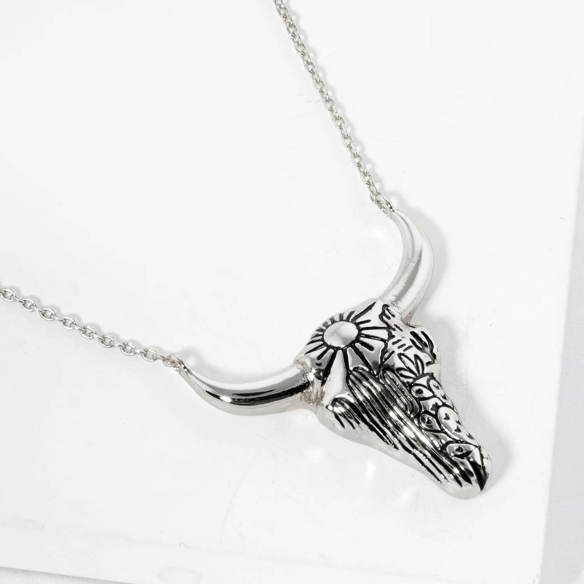 Western Bull Skull Pendant Necklace