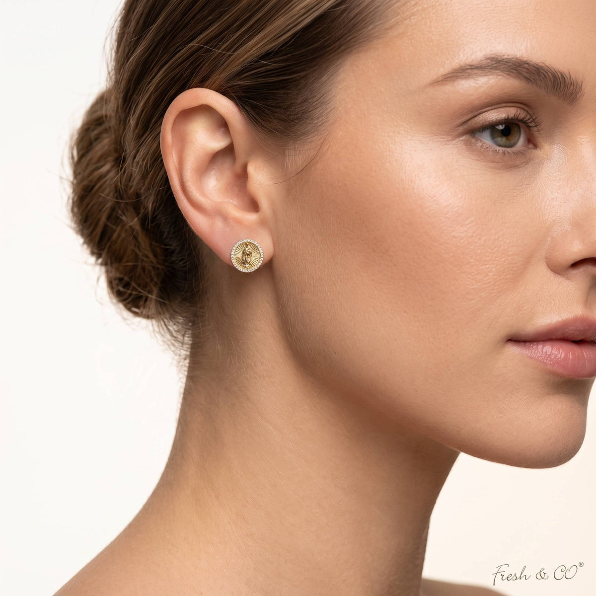 Dazzling Virgin Mary Oval Stud Earrings