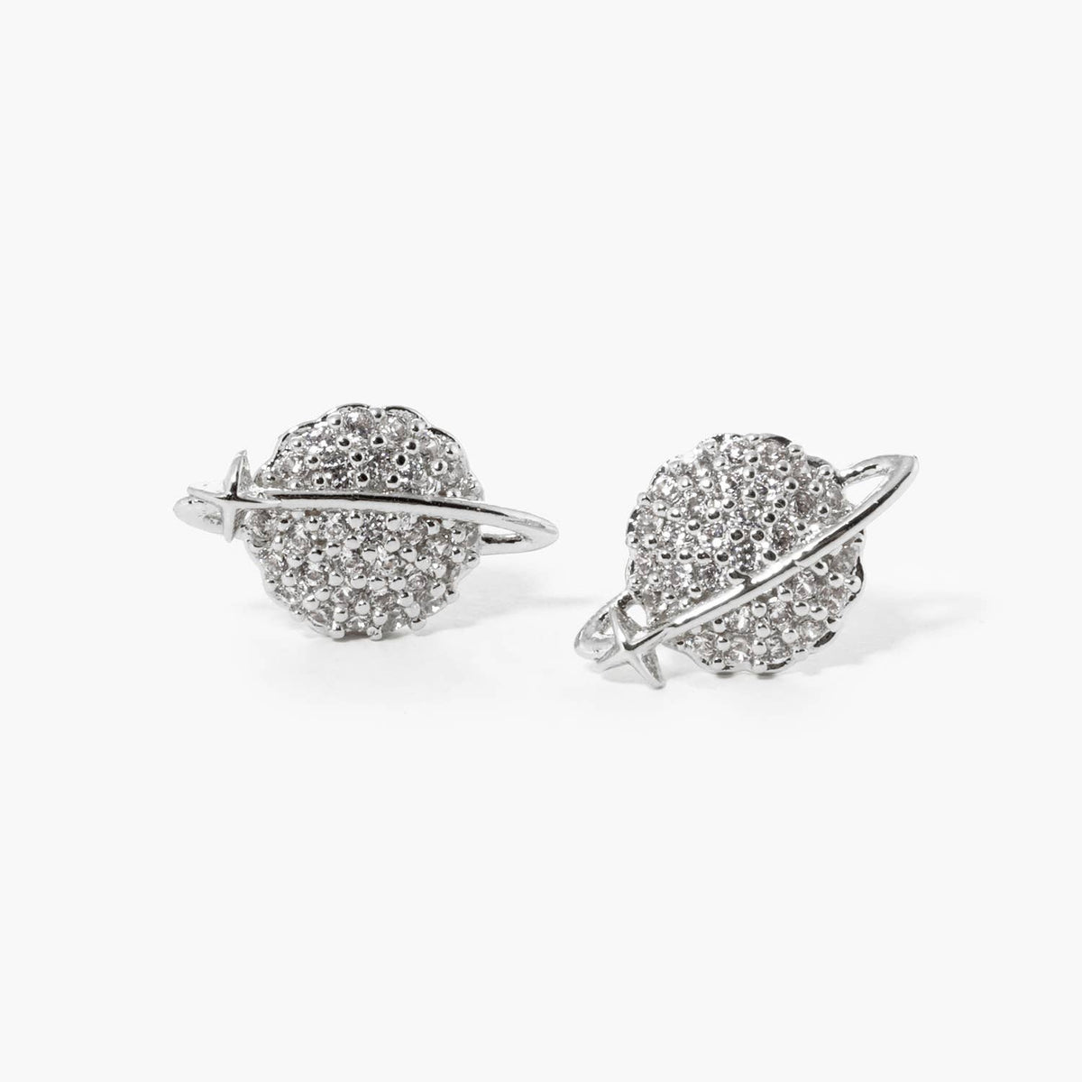 Dazzling Saturn Sphere CZ Stud Earrings