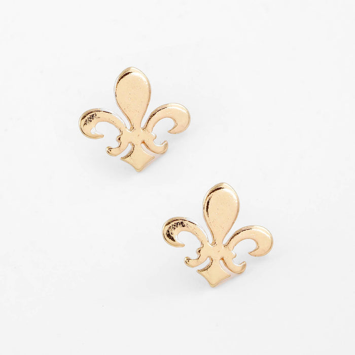 Gold Plated Bold Fleur De Lis Post Earrings