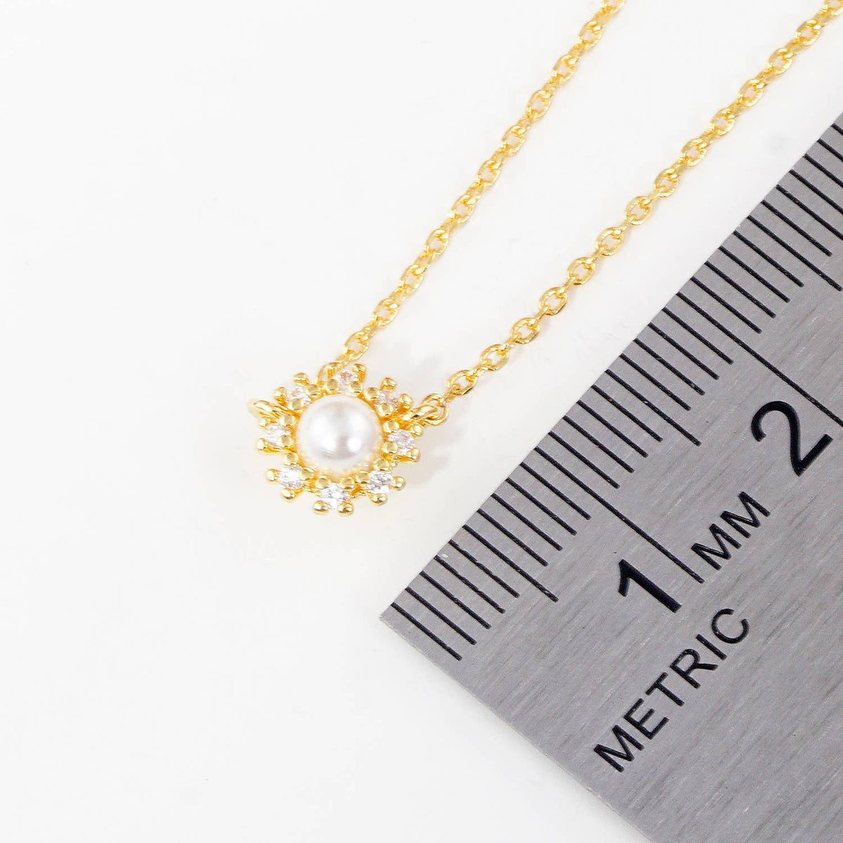 Dainty Pearl and Cubic Zirconia Sunburst Bridesmaid Necklace