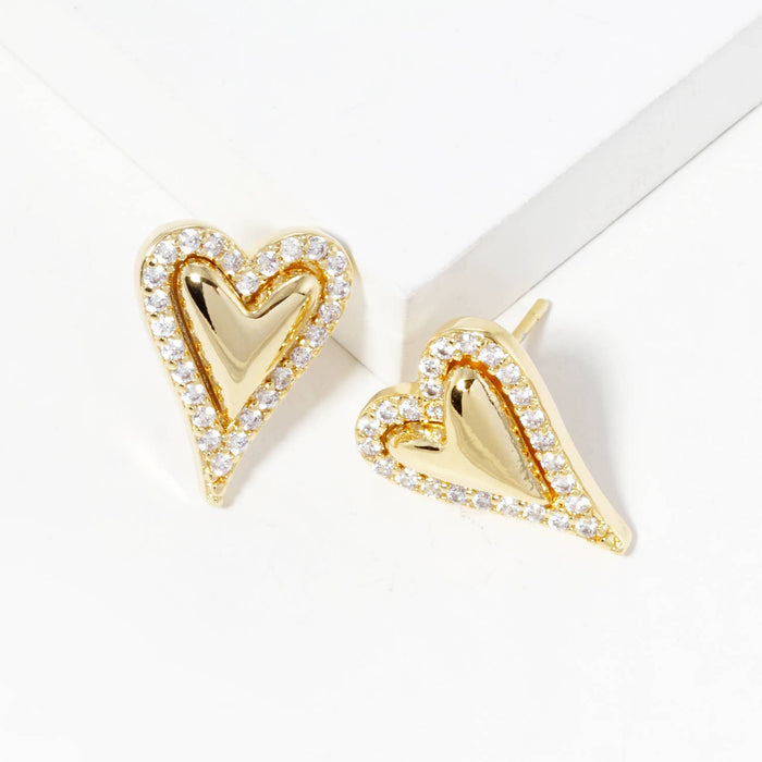 Dainty Pave Heart Stud Earrings