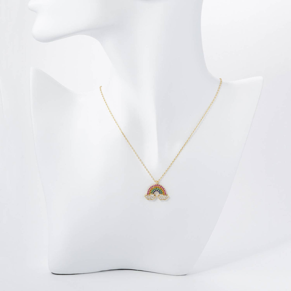 Colorful Pave Set Cubic Zirconia Rainbow Pendant Necklace.