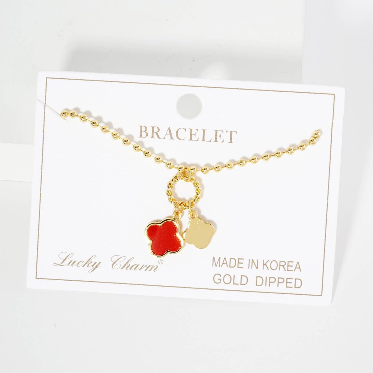 Dainty Double Clover Charm Beaded Bracelet