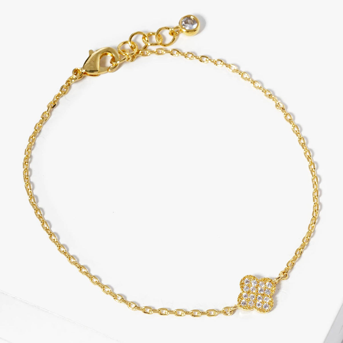 Dainty Cubic Zirconia Clover Charm Bracelet