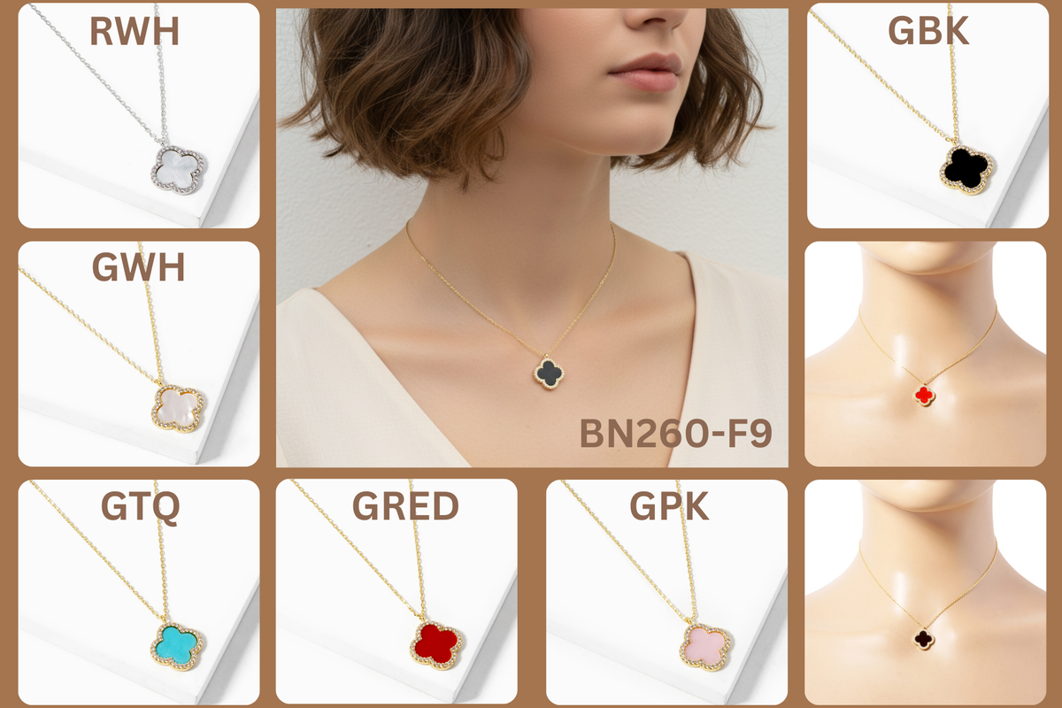 Elegant Pavé Edge Four-Leaf Clover Pendant Necklace