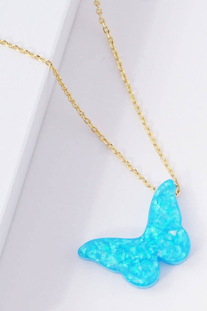 Gold Plated Opal Butterfly Necklace