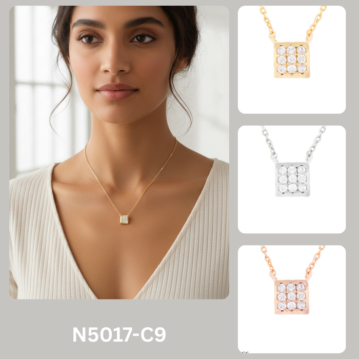Minimalist Square Pavé CZ Pendant Necklace