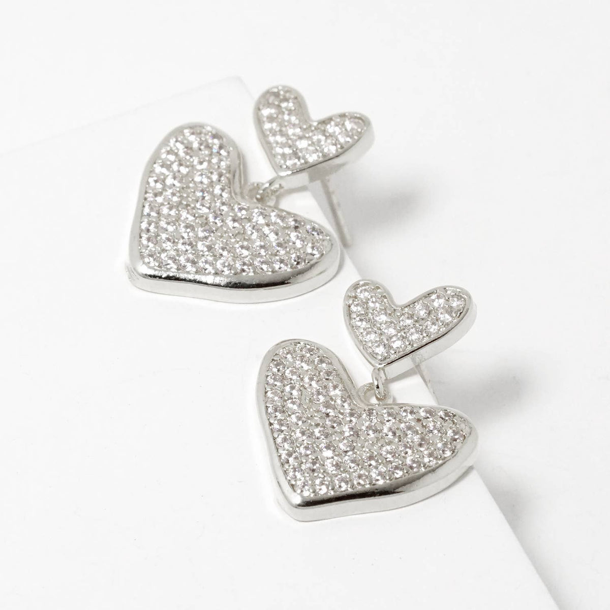 Dainty Pave Double Heart Statement Earrings