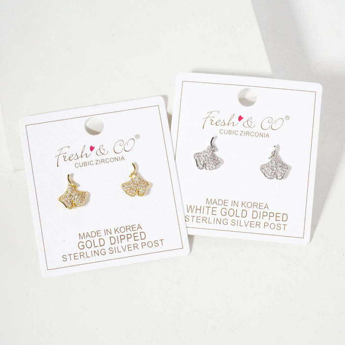 Micro-Pave-Set 13mm Ginkgo Leaf Stud Earrings