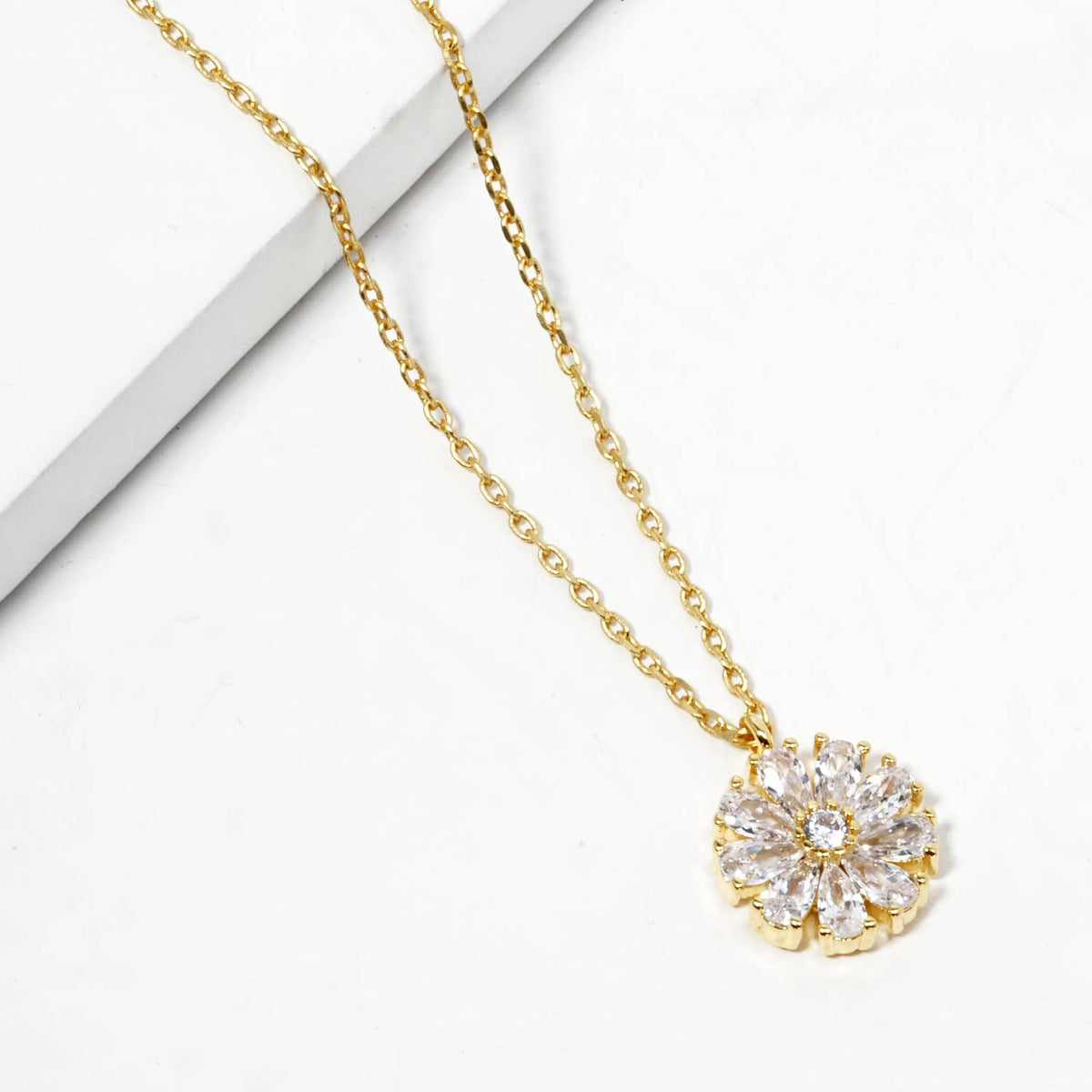 Cubic Zirconia Daisy Flower Pendant Necklace