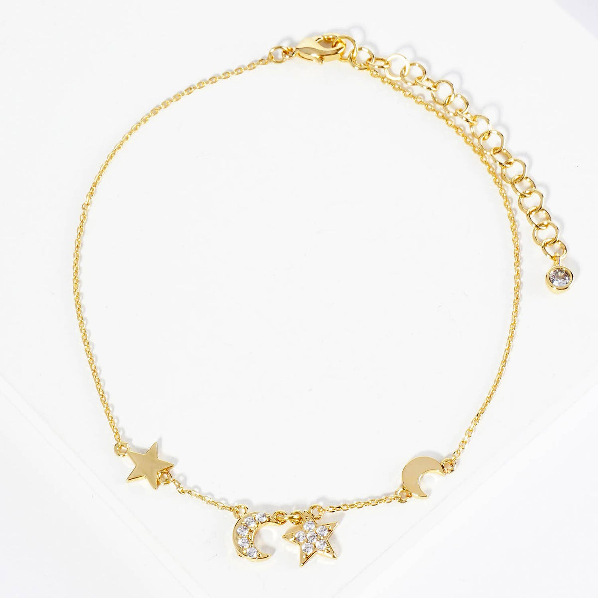 Celestial Moon and Star Cubic Zirconia Charm Anklet