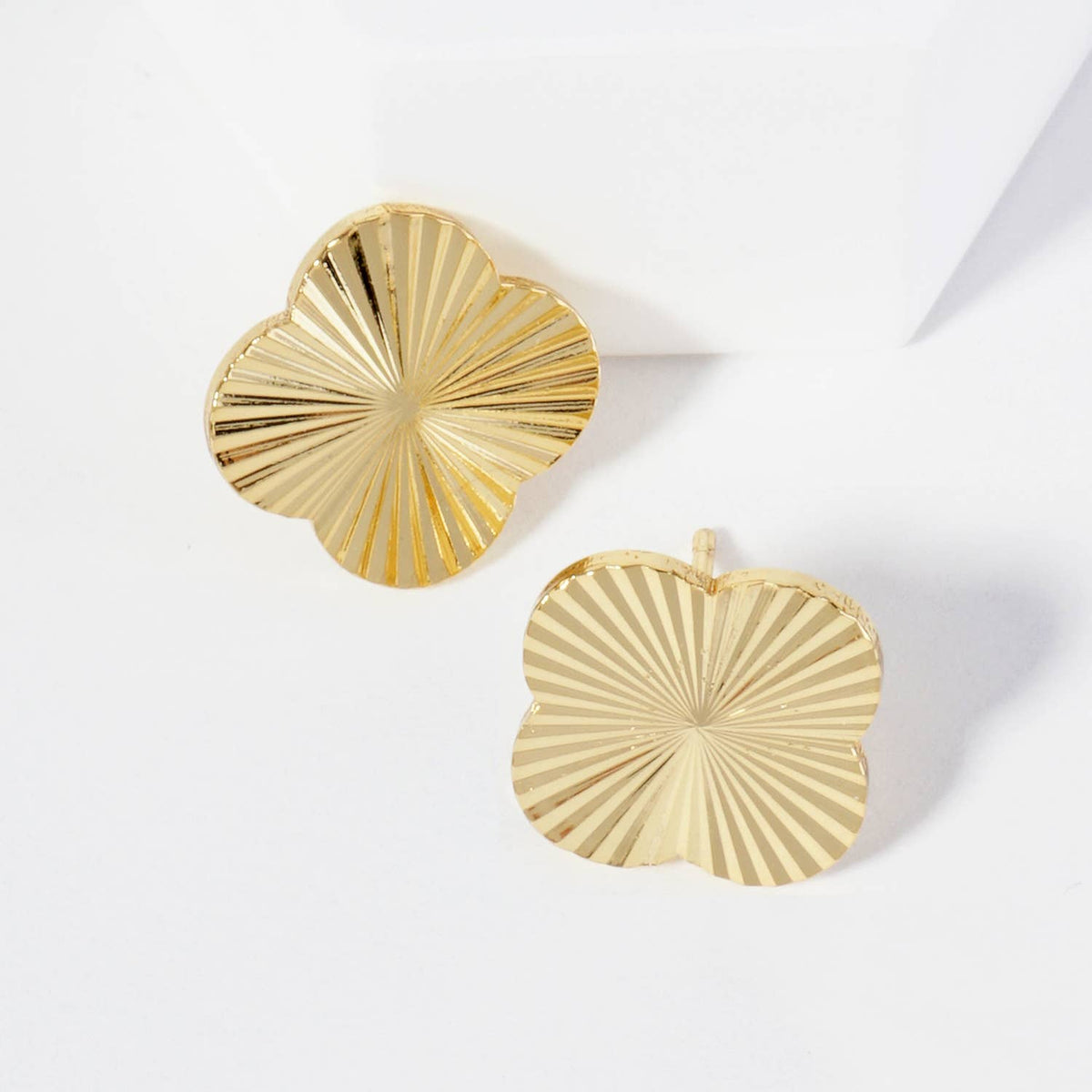 Sunburst Texture 14mm Quatrefoil Stud Earrings