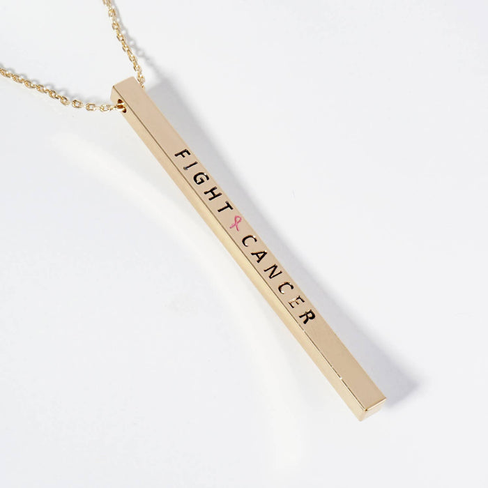 "FIGHT CANCER" Vertical Bar Pendant Necklace
