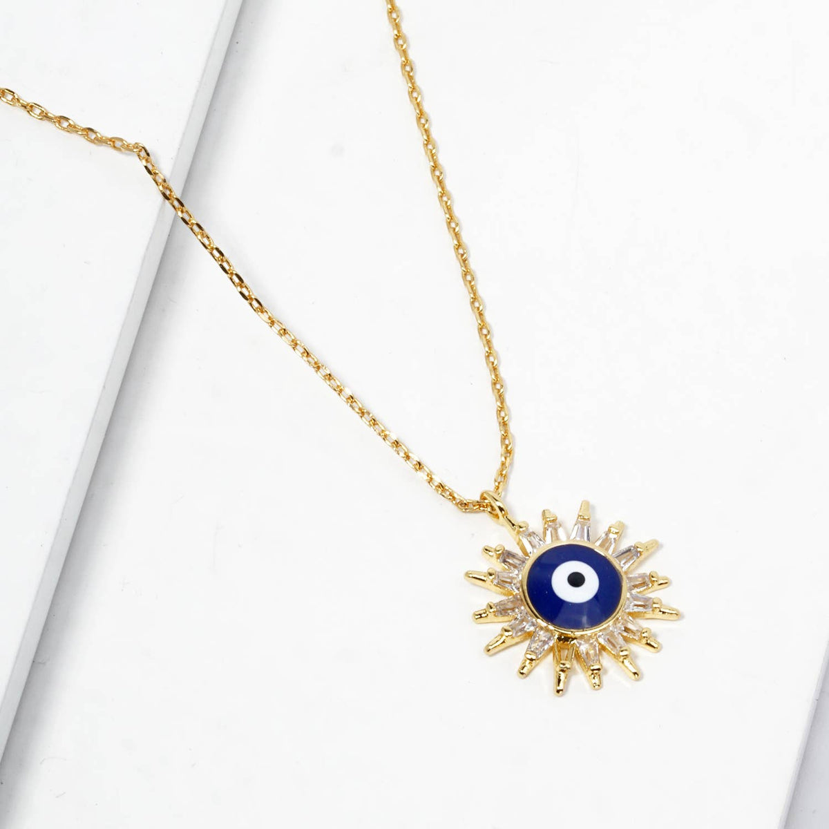 Minimalist Sunburst Evil Eye Pendant Necklace