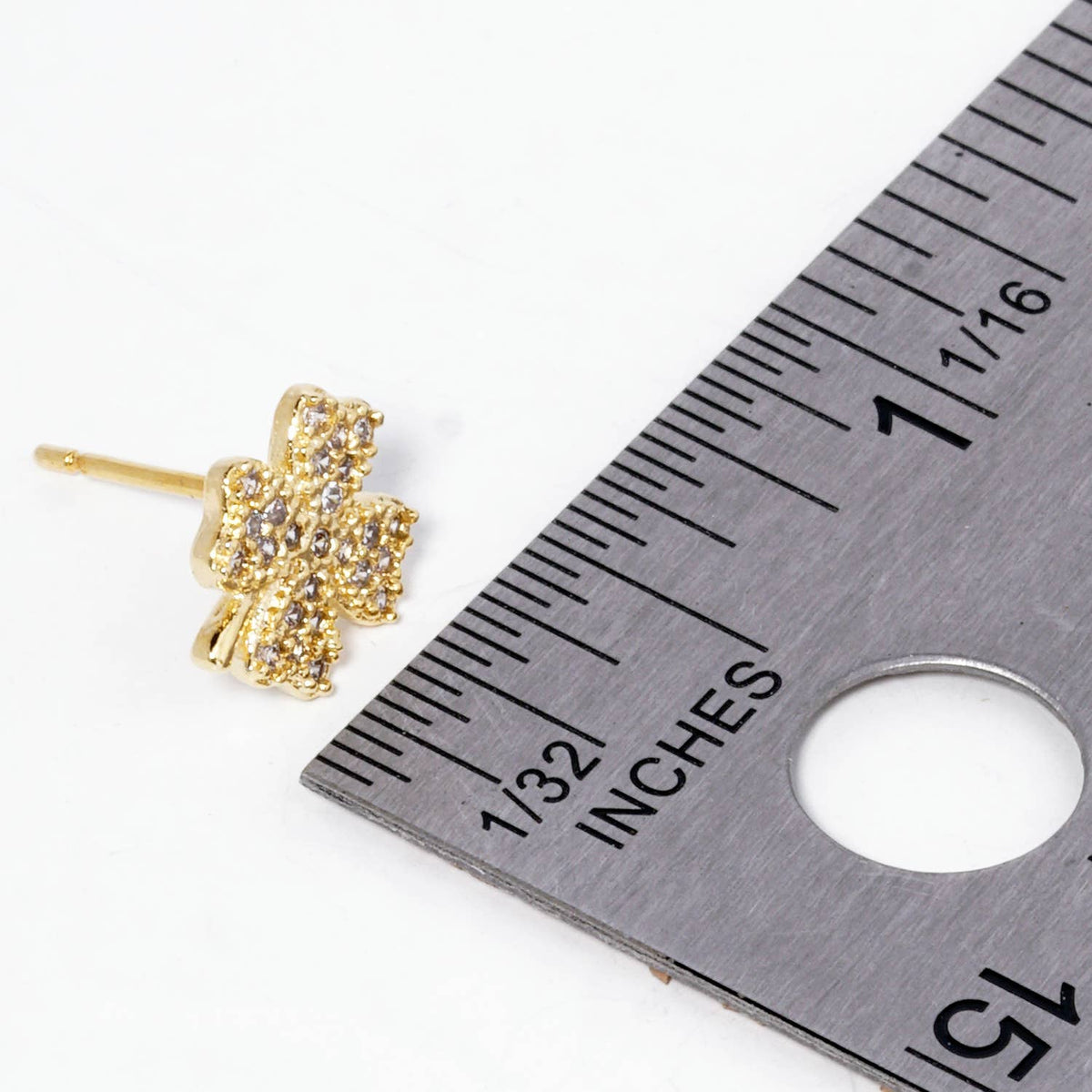 18K Gold Dipped CZ Pave Clover Stud Earrings