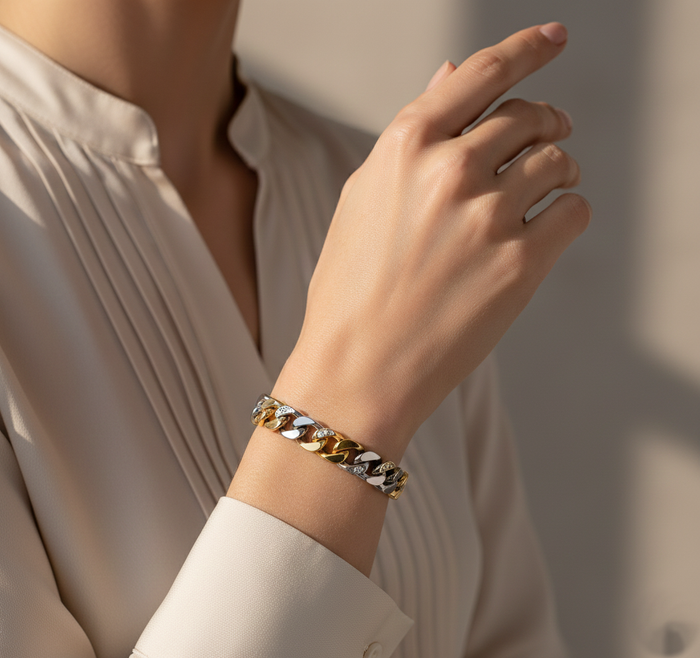 Two-Tone Mixed Metal Chunky Link Bracelet