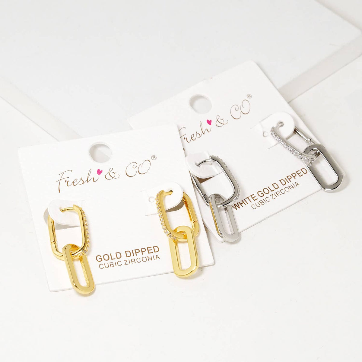 Dainty Cubic Zirconia Pave Link Drop Earrings