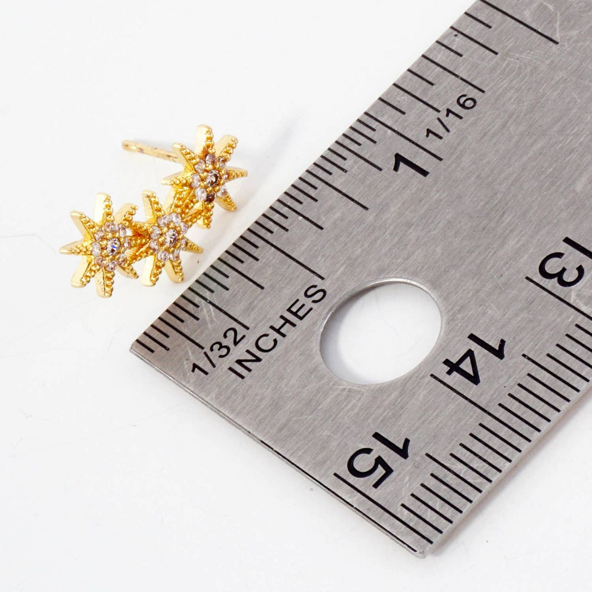 Three CZ Starlight Connected in-a-Curve Stud Earrings