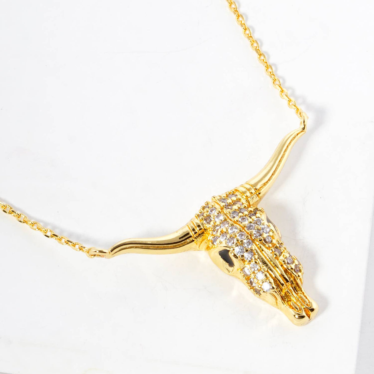Western Bull Skull CZ Pendant Necklace