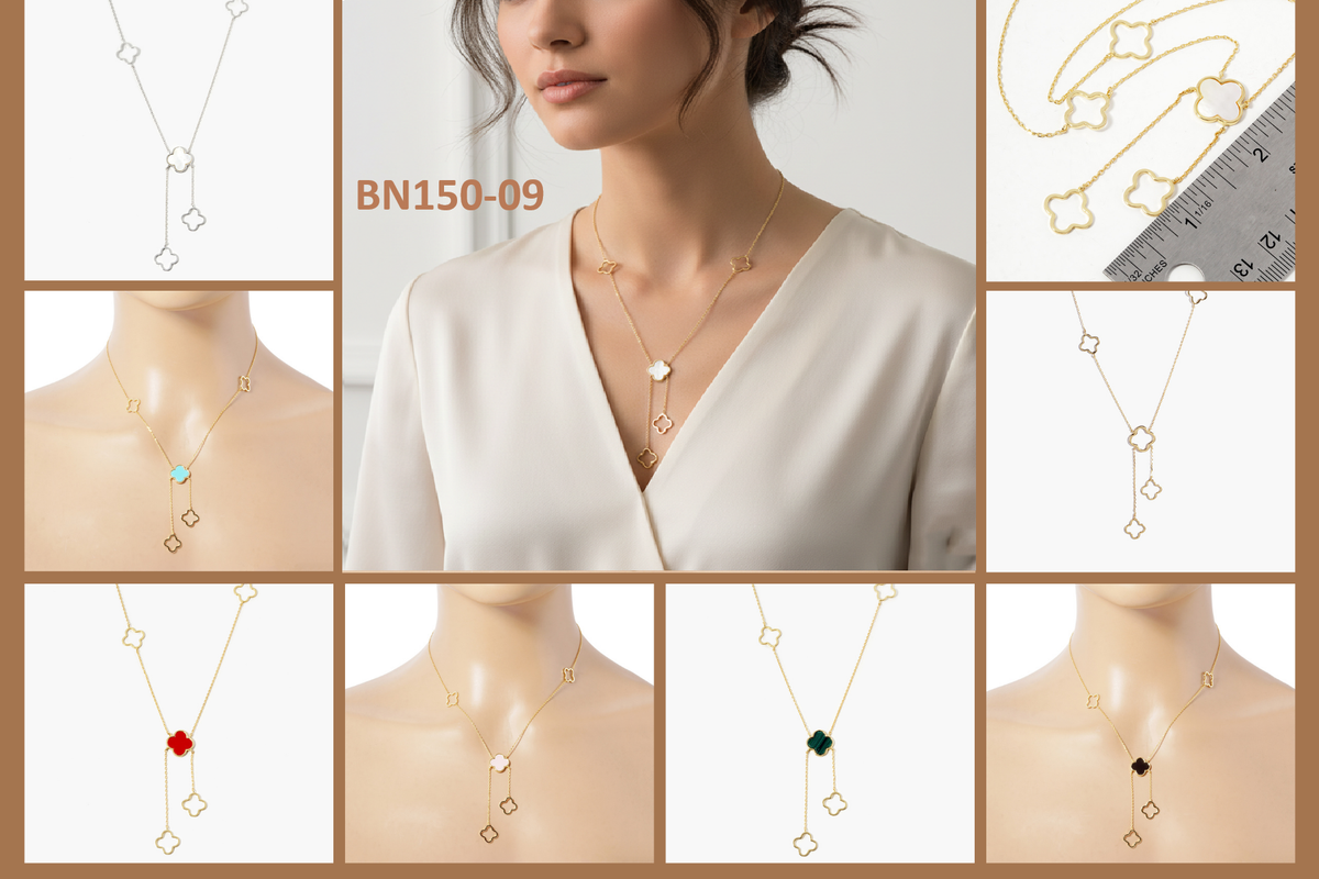 Minimalist Clover Y-Necklace with Dangle Charms