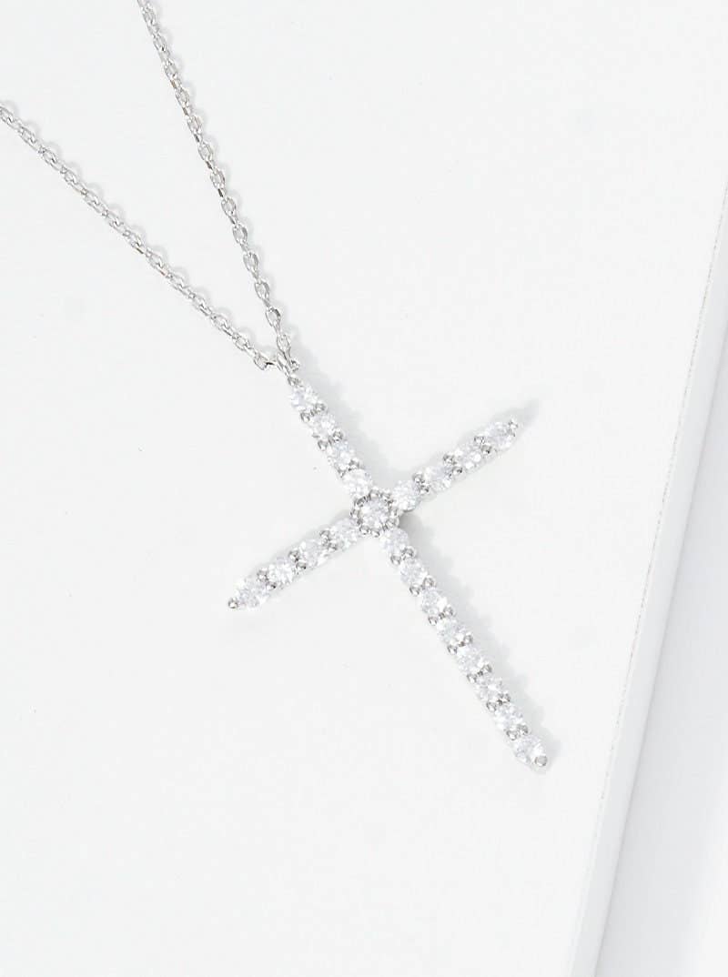 Gold Plated Round Cut Cubic Cross Necklace