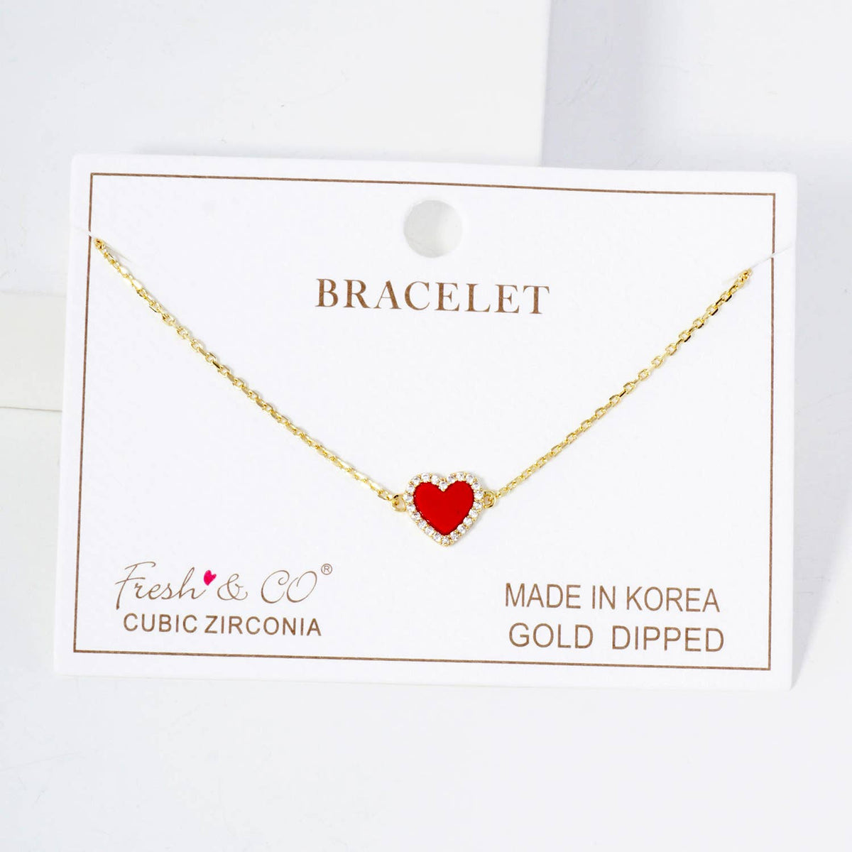 Pave-Set Cubic-Zirconia 9mm Heart Charm Chain Bracelet