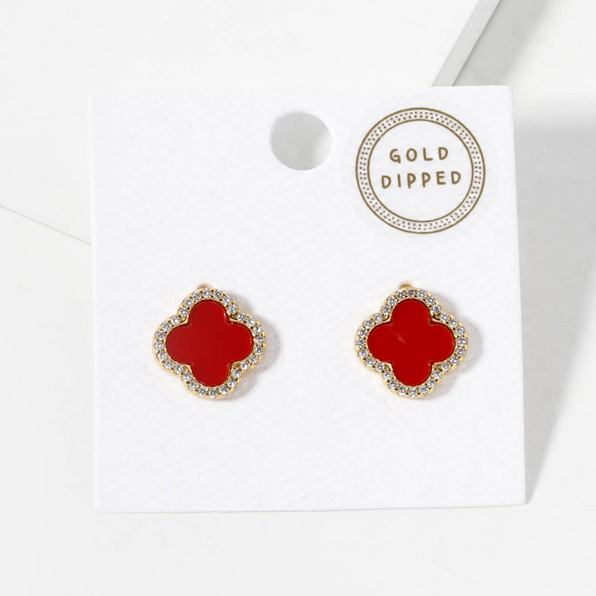 Dainty Pave Clover Stone Stud Earrings