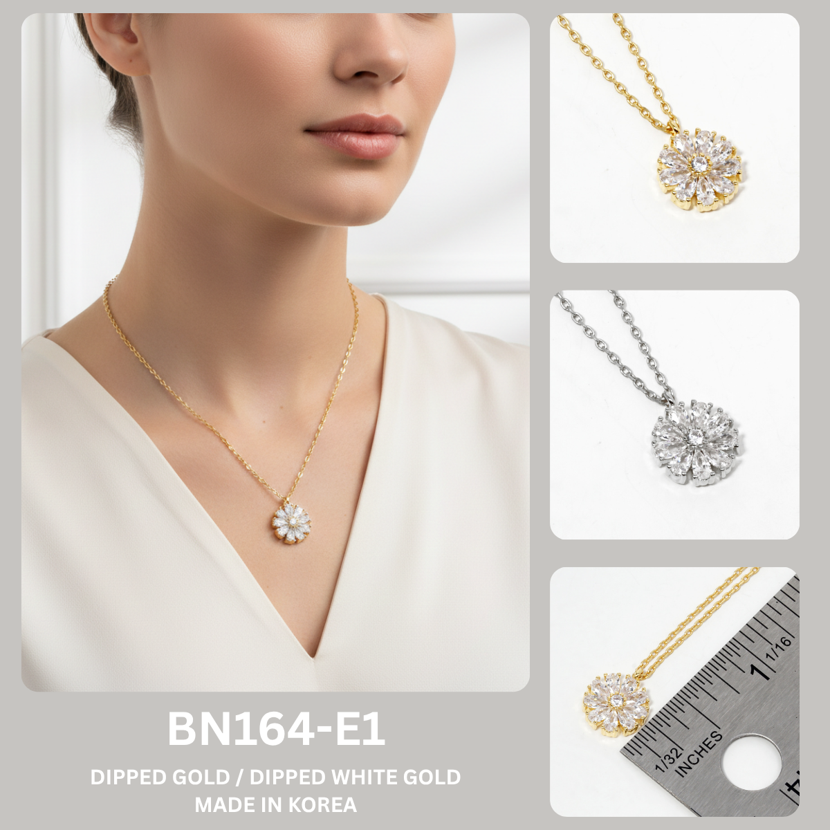 Cubic Zirconia Daisy Flower Pendant Necklace