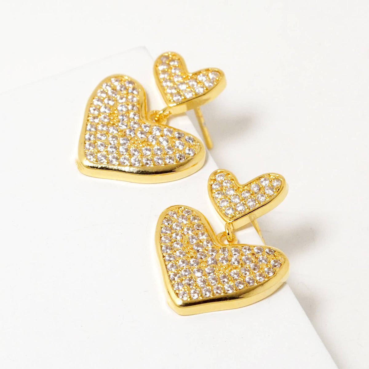 Dainty Pave Double Heart Statement Earrings